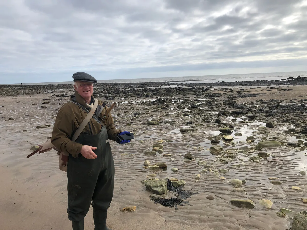 Collecting seaweed samples on the low-tide Norfolk shore